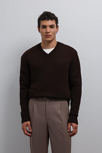Antioch Brown Textured V-Neck Men's Sweater
