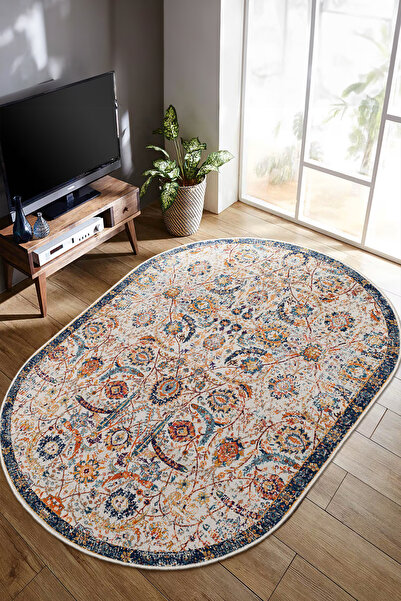Emiroğlu Otantik Silme Renkli Desen Kaymaz Taban Oval Salon ve Oda Halısı – Yıkanabilir, Konforlu Tasarım