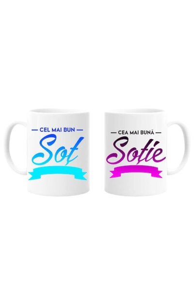 OEM Set 2 căni personalizate pentru soț/soție cu mesajul: „Cel mai bun soț, c...
