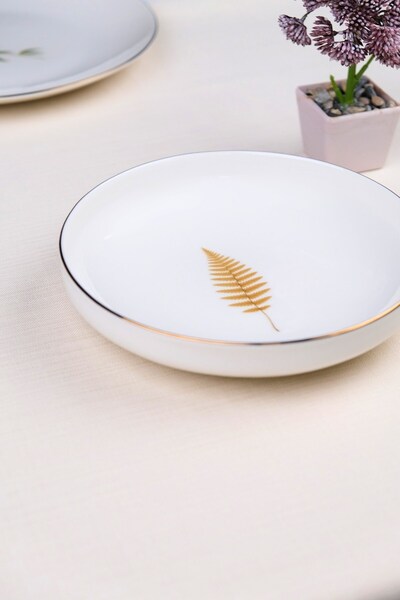 tabakevi Tabak Evi Porcelain Natura Fern Gold Gilded Deep Plate 18.50cm Set of 4