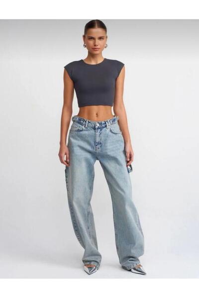 Blue Turtle 1025 Yan Apoletli̇ Baggy Denim Pants