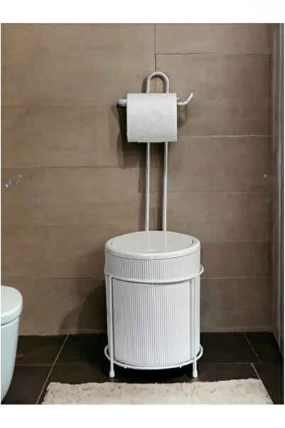 WareHause0 Luxury Bathroom Kitchen Trash Can with Metal Stand Toilet Wc Paper Holder Set