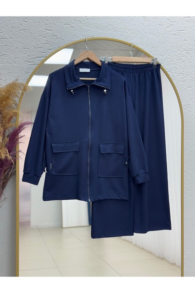 BENAHOLL بدلة سيليرا ذات جيوب مزدوجة وسحابات جانبية - MF1817 أزرق داكن