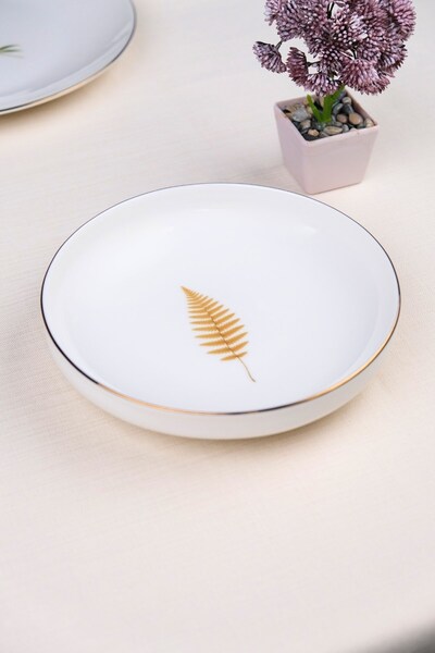 tabakevi Tabak Evi Porcelain Natura Fern Gold Gilded Deep Plate 18.50cm Set of 4