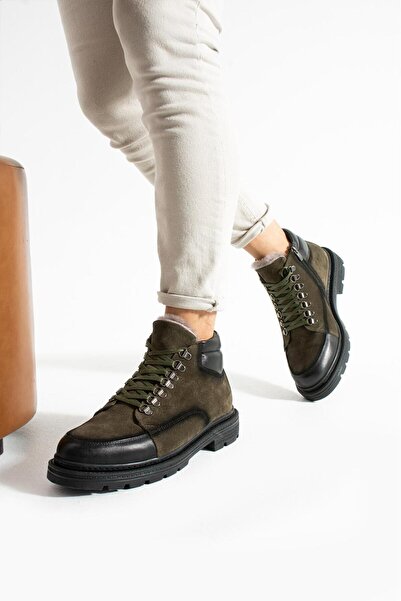 MEEGORA Erkek Haki Hakiki Deri-Süet Bot