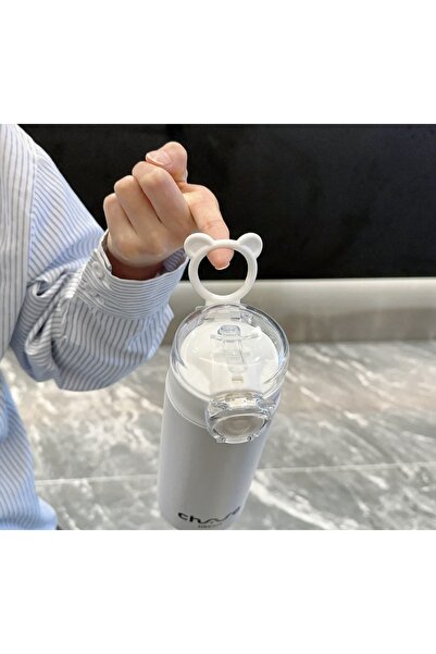 CEZVE HOME Stainless Steel Heat Insulated Thermos Mug with Straw and Lid 400 ml