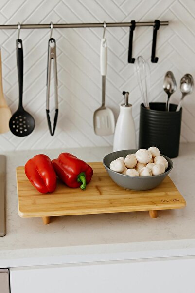 ALLEGRI Bambu Ayaklı Sunumluk Yükseltici Stand Dikdörtgen Peynir Sunum Tabağı...