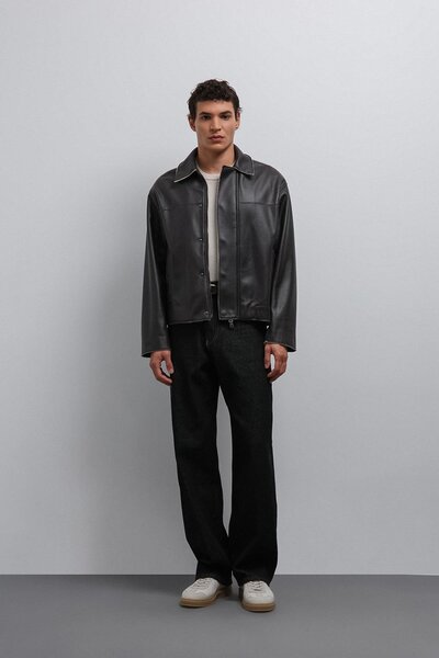 Antioch Black Relax Fit Faux Leather Men's Coat