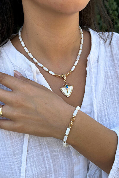 Suerte Accessories Handmade Steel-Tipped Natural Stone Special Design Necklace and Bracelet Dual Combination