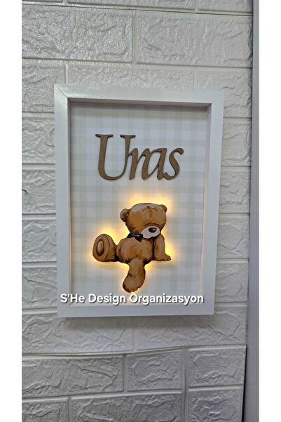 s'he design organizasyon LEDLİ AHŞAP OBJELİ KAPI SÜSÜ / BEBEK İSMİNE ÖZEL HAS...