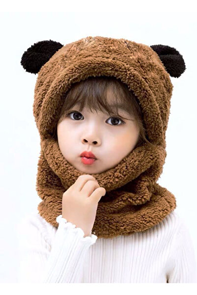 Leiste 3-6 Years Old Plush Panda Children's Beanie Teddy Bear Hooded Ear Welsoft Beanie Windproof Hat with Neck Collar