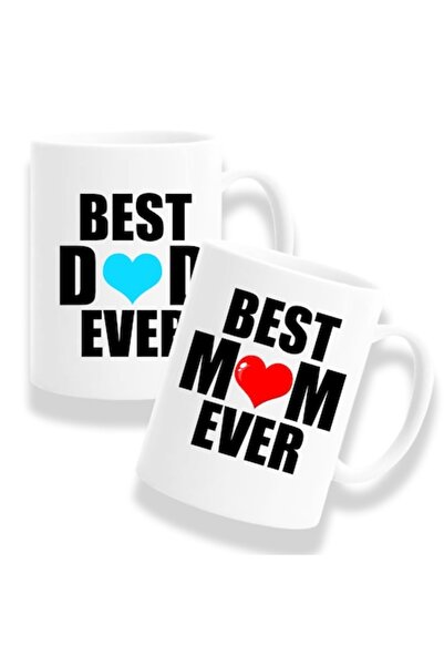 OEM Set 2 Personalized Mugs for Parents with Message: Best Dad Ever, Best Mom Ever, 330ml, Ceramic