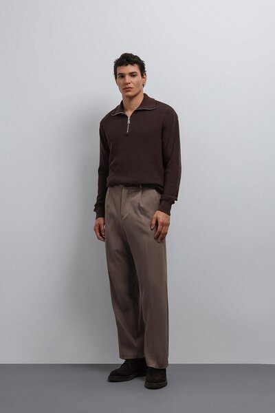 Antioch Brown Zippered Knitwear Men's Sweater