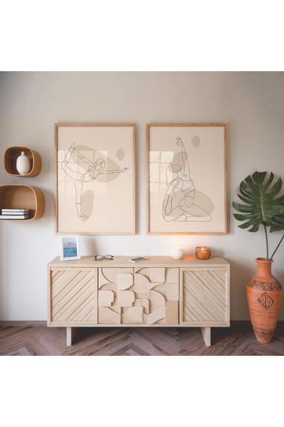 İkona Design Studio Yoga Ahşap Çerçeveli 2'li Poster Tablo Seti | Modern Stil...