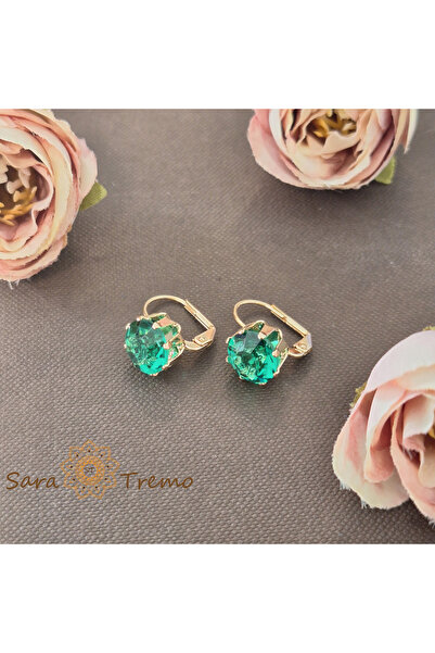 saratremo Cercei 'Regina Esmeraldelor' cu cristale zirconia, placati cu aur