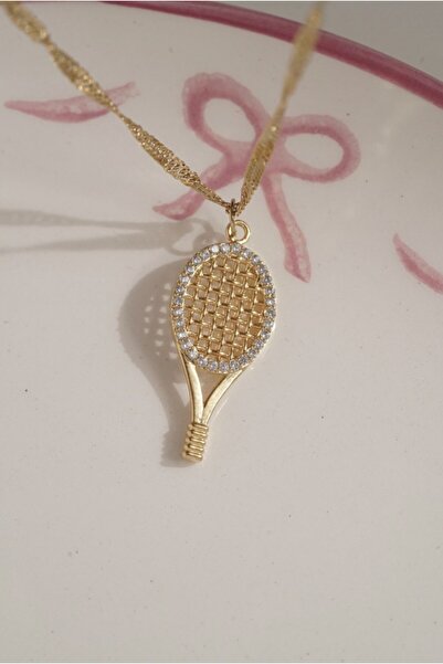 AŞIK ACCESSORIES قلادة مضرب تنس بتفاصيل حجرية فولاذية