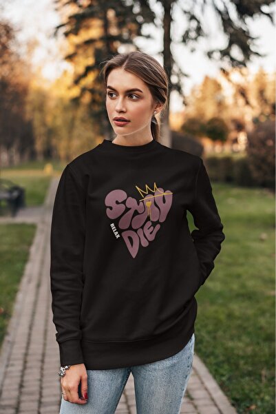 ArtYus Kahve Stay Die Colorful Printed Crew Neck Sweatshirt