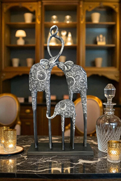 ay hediyelik Fil Ailesi Biblo - Dekoratif Polyester 16x35 cm