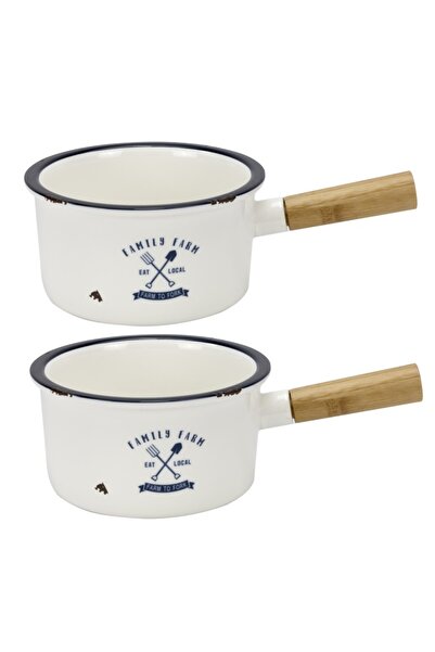 Culinaro Σετ 2 πορσελάνινα μπολ με λαβή από Μπαμπού για σερβίρισμα HAPPY FARM...