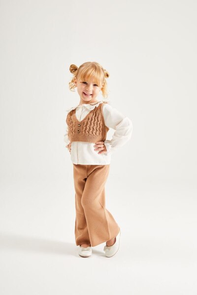 noliva bebek ve çocuk Girl's Fashion Set – Elegant Blouse & Pink Knit Pants
