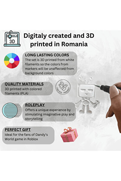 Lulu's Prints Set of 8 decorative coloring figures, Dandy's World Roblox, white, plastic, 3D printed