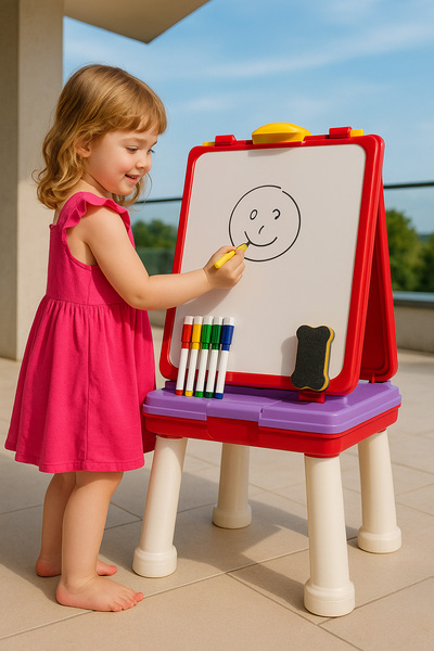 G-TUĞ OUTLET Ayaklı Büyük Çizim ve Yazı Tahtası – 5’i 1 Arada Katlanabilir Eğ...