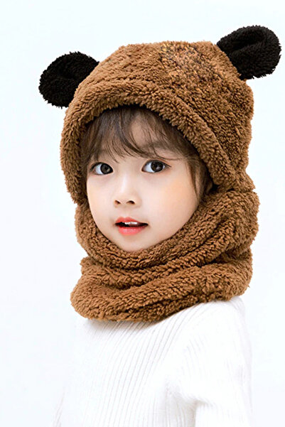 Leiste 7-10 Years Old Plush Panda Children's Beanie Teddy Bear Hooded Ear Windproof Beanie with Neck Collar
