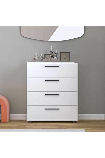 Adore Mobilya Adore White 4 Çekmeceli Şifonyer - Mat Beyaz 65x78x41