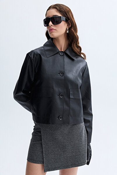 Mudo Men's Collar Leather Look Jacket