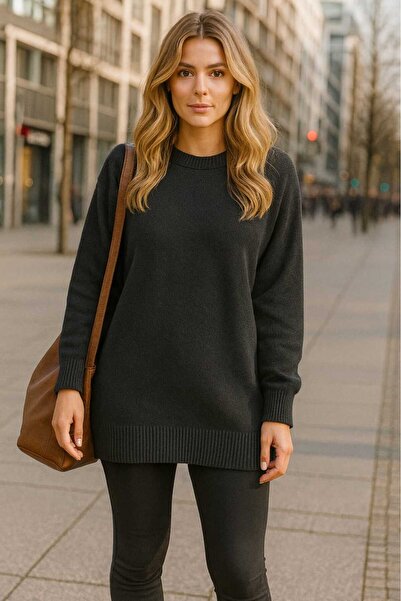 KOZİA OUTDOORS Oversize Rahat Kalıp renkli Bisiklet Yaka Triko Kazak