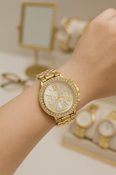 Duke Nickle Gold Metal Cord Stone Bezel Stylish Women's Wristwatch