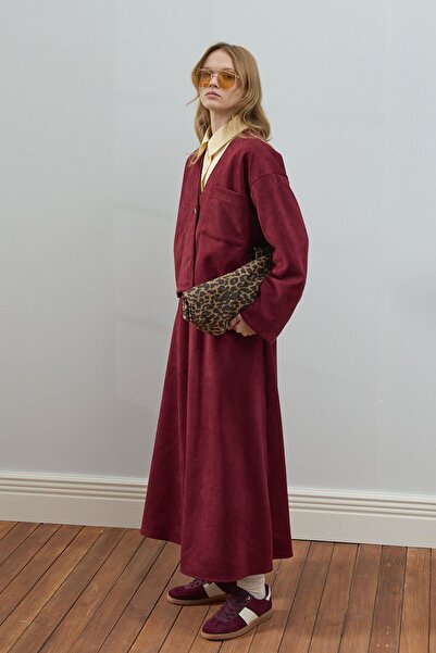 Ceylan Otantik Burgundy Suede Flared Skirt - Jacket Set