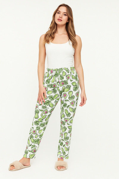 Kuryıldız Cotton Breathable Fabric Ribbon Detailed Printed Single Pajama Bottoms