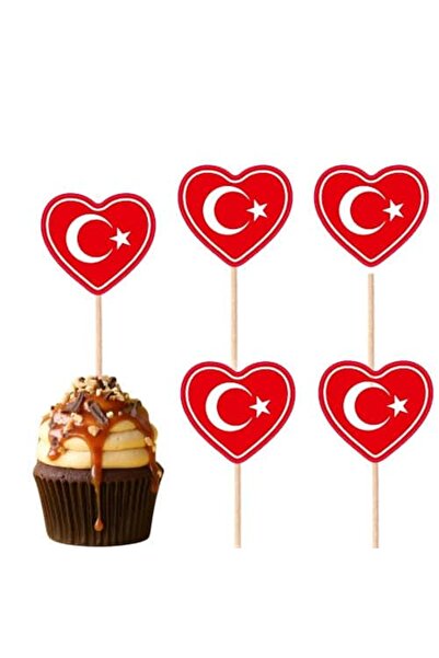 parti show Türk Bayrak Ay Yıldız Kalp Şekilli Kürdan 20 Adet