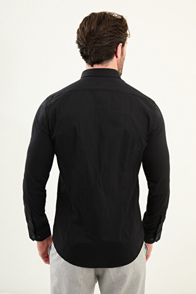 Mcr Cămașă pentru bărbați cu mânecă lungă, slim fit, cu model, neagră - 27111.25K