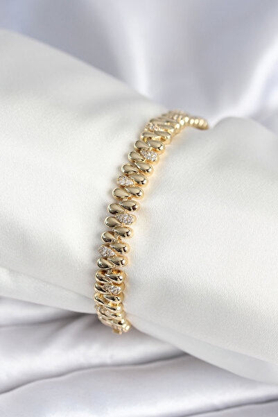 Twin Store Brass Gold Color Drop Model Zircon Stone Women's Bracelet