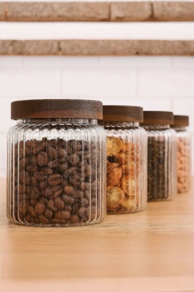 GLAMZE 4'lü Akasya Kapaklı Borasilikat Cam Kavanoz Seti 320 ml