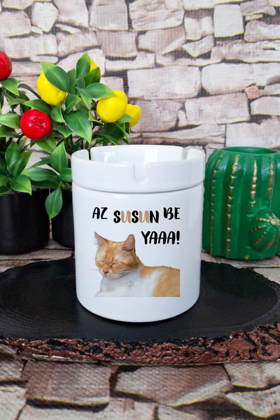 giftkonsept Az Susun Be Ya Sleeping Cat Printed Fun Gift Ceramic Lid Unscented Ashtray