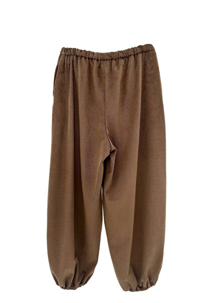 tw3 Women's Velvet Fabric Elastic Waist Design Balloon Pants