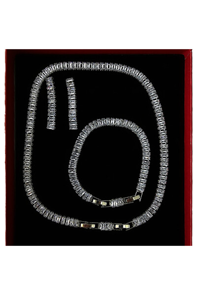FY FashionForYou Magical Silver set, with earrings, tennis necklace and bracelet, with semi-precious stones, Silver