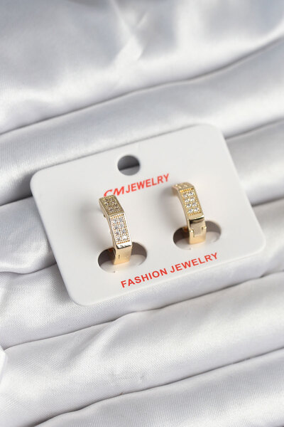 Clariss Brass Gold Color Zircon Stone Hexagon Women's Earrings -Kp-1219