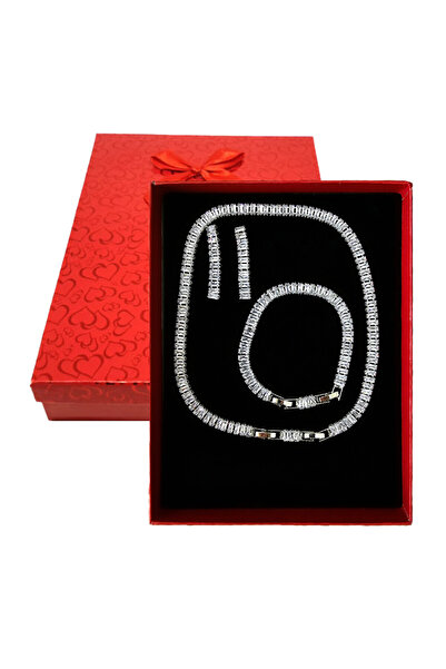 FY FashionForYou Magical Silver set, with earrings, tennis necklace and bracelet, with semi-precious stones, Silver