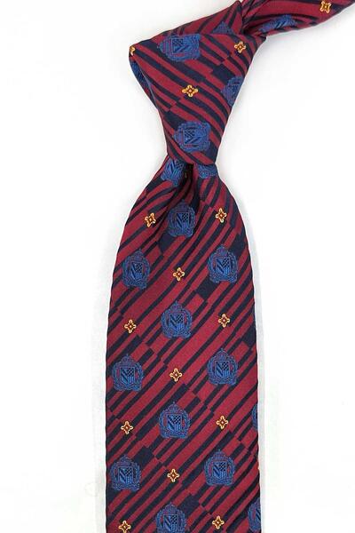 Kravatkolik Panfield Style Red Motif Pattern Italian Silk Tie Ik2002