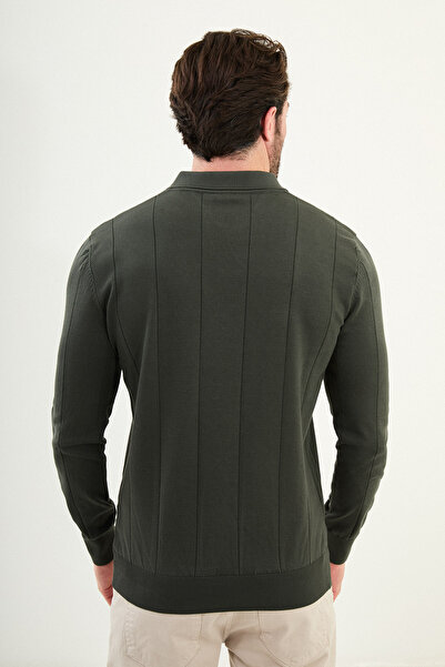 Mcr Striped Slim Fit Lapel Collar Men's Sweater Khaki - 11572.25K