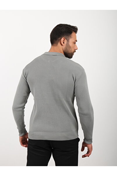 VALERO Men's Standard Fit Regular Cut Buttoned Polo Neck Gray Knitwear Sweater