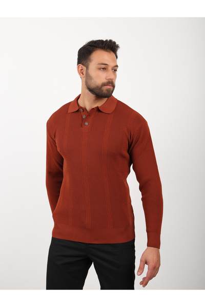 VALERO Men's Standard Fit Regular Cut Buttoned Polo Neck Tile Knit Sweater