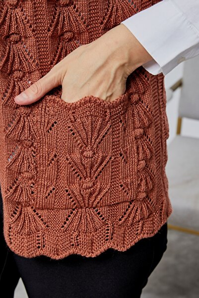 Jinx Wear Fashion Women's Soft Houndstooth Pattern Thick Winter Special Knitted Pocketed Sweater Mother's Vest