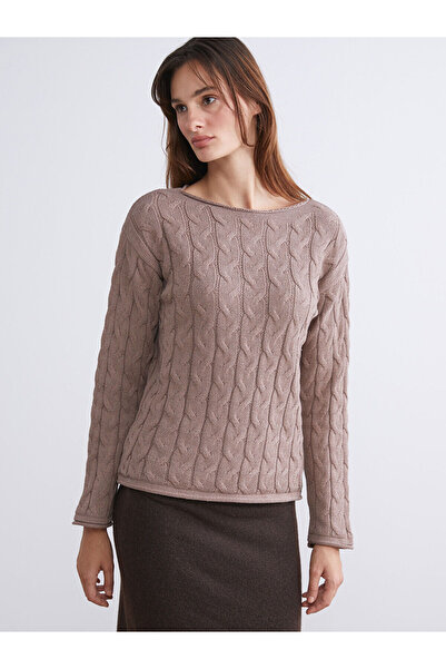 LC Waikiki Γυναικείο πλεκτό πουλόβερ με λαιμόκοψη και αυτοσχεδιασμένο σχέδιο της νέας σεζόν