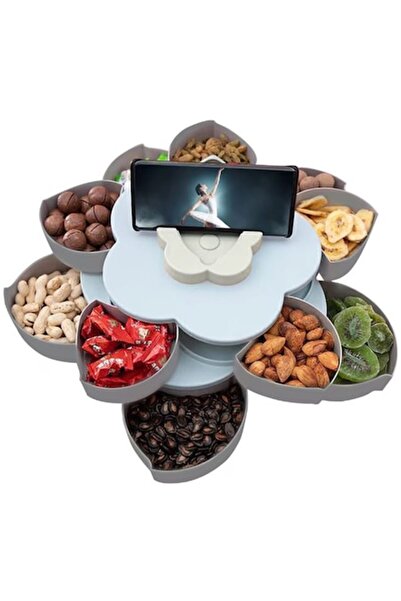 GREATON Candy Servicing Box with Phone Stand, Nuts, Dried Fruits, Rotating Flower Design, 10 Compart
