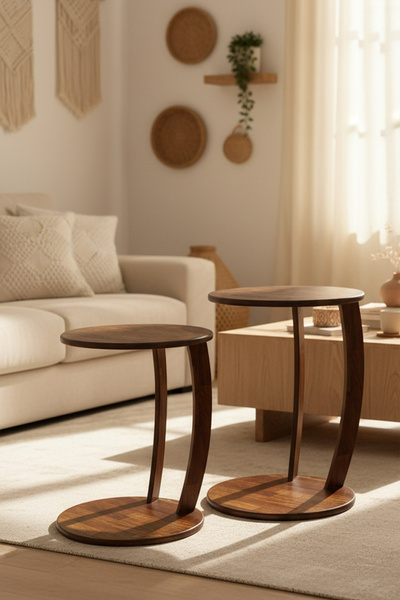 Snippy Elan - 2'li Sehpa Koltuk Sehpası Yan Sehpa Zigon Sehpa Servis Sehpası 58x40 - 50x30